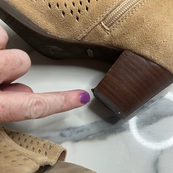 Vionic FLAW Women's Tan Suede Peep Toe Comfort Chunky Heel Chryssa Boots Sz 7.5 - Picture 7 of 9